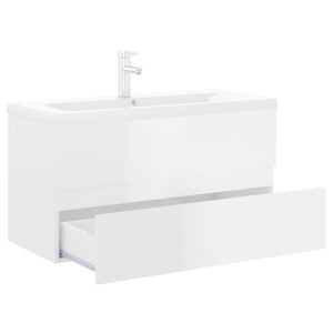 vidaXL Sink Cabinet with Built-in Basin High Gloss White Engineered Wood