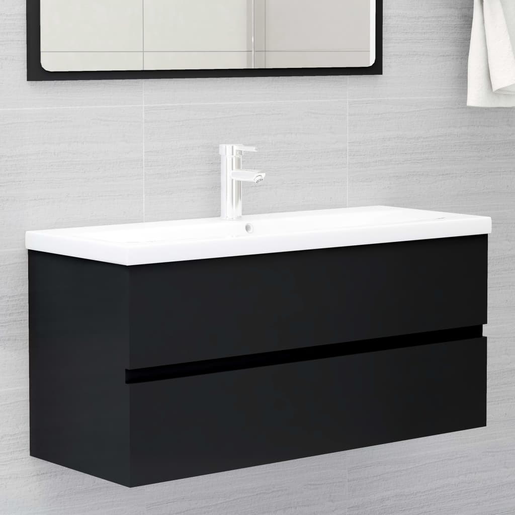 vidaXL Sink Cabinet with Built-in Basin Black Engineered Wood