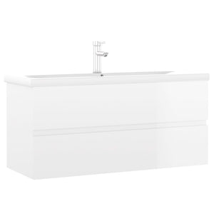 vidaXL Sink Cabinet with Built-in Basin High Gloss White Engineered Wood