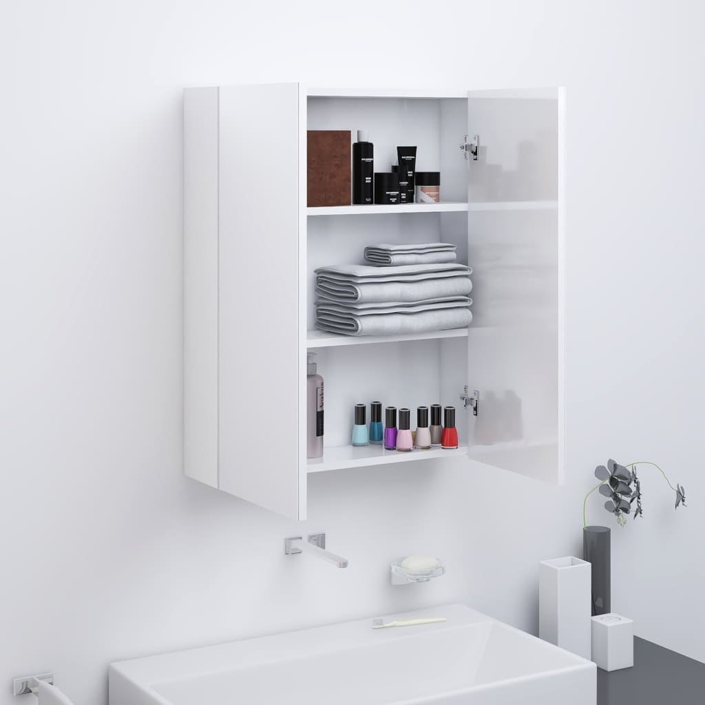 vidaXL Bathroom Mirror Cabinet 60x15x75 cm MDF Shining White