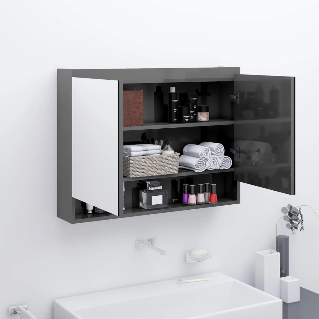 vidaXL Bathroom Mirror Cabinet 80x15x60 cm MDF Shining Grey