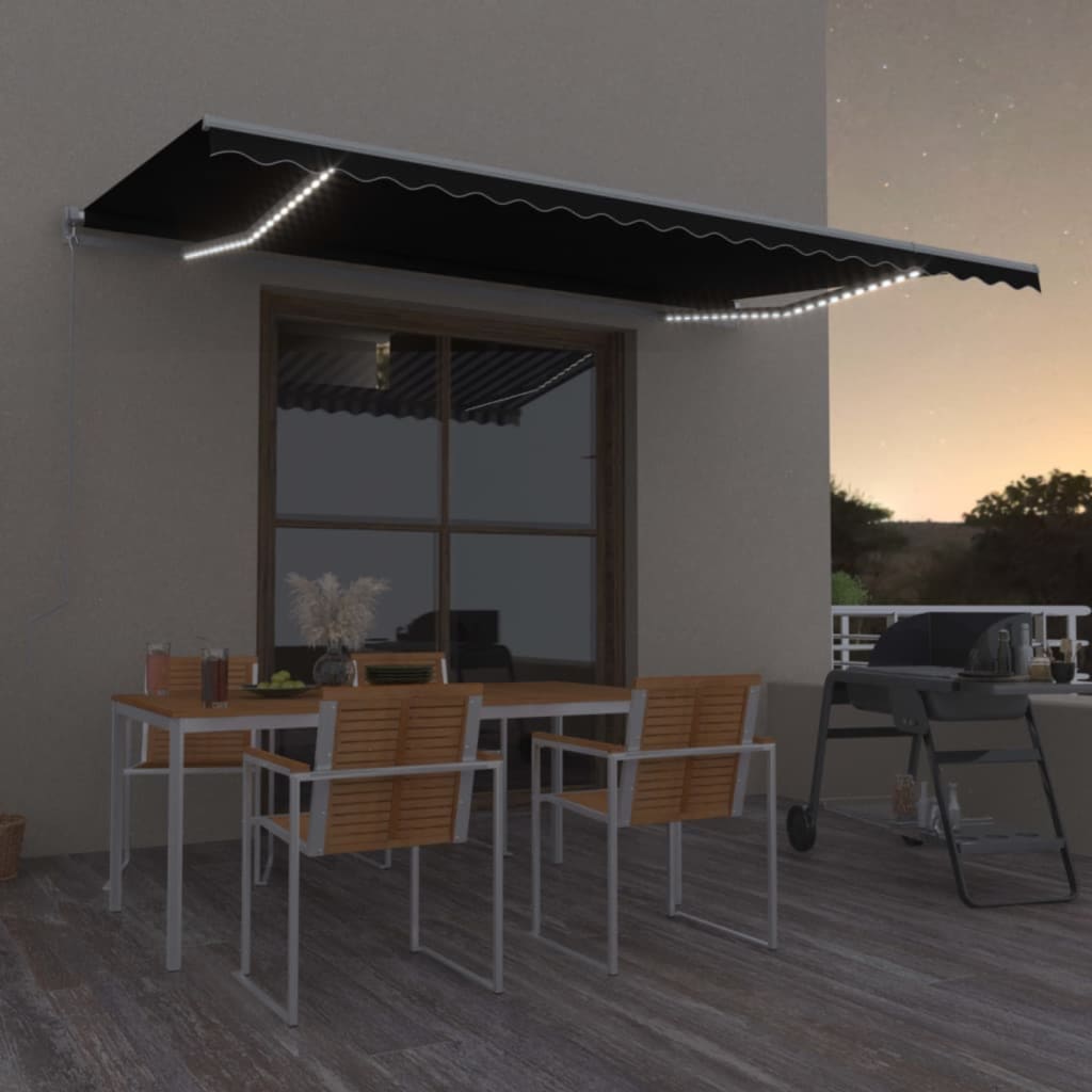 vidaXL Manual Retractable Awning with LED 500x300 cm Anthracite