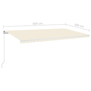 vidaXL Manual Retractable Awning with LED 600x300 cm Cream