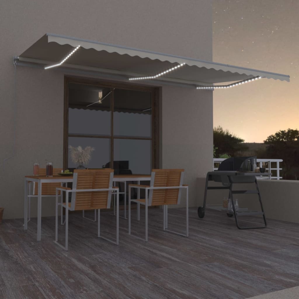 vidaXL Manual Retractable Awning with LED 600x300 cm Cream