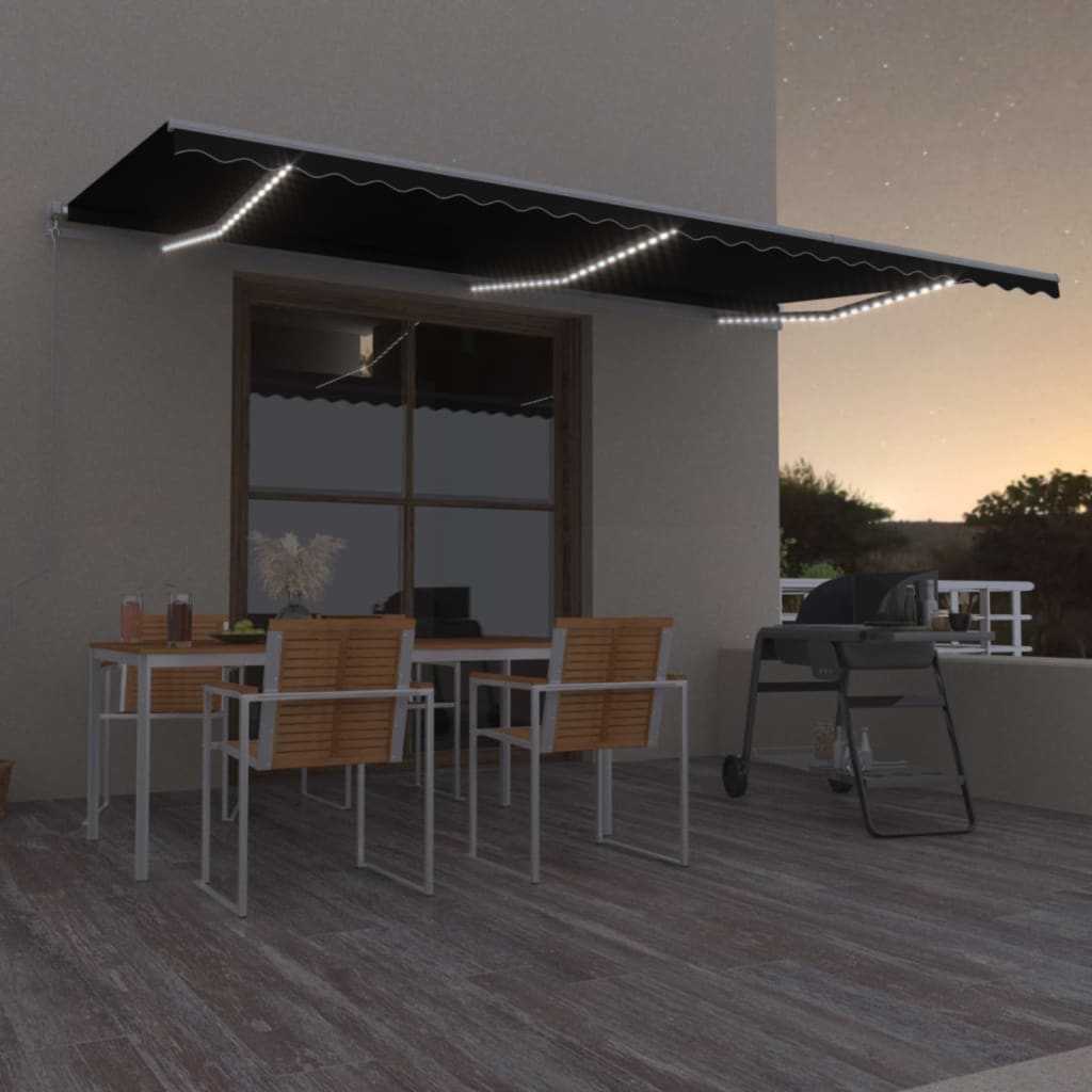 vidaXL Manual Retractable Awning with LED 600x300 cm Anthracite