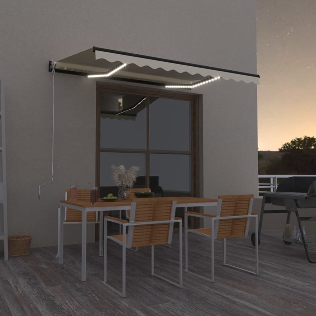 vidaXL Manual Retractable Awning with LED 350x250 cm Cream