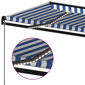 vidaXL Manual Retractable Awning with LED 400x300 cm Blue and White