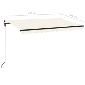 vidaXL Manual Retractable Awning with LED 450x300 cm Cream