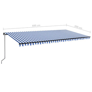 vidaXL Manual Retractable Awning with LED 600x300 cm Blue and White