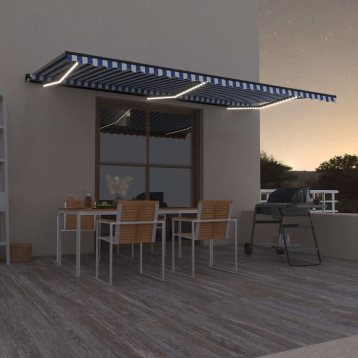 vidaXL Manual Retractable Awning with LED 600x300 cm Blue and White