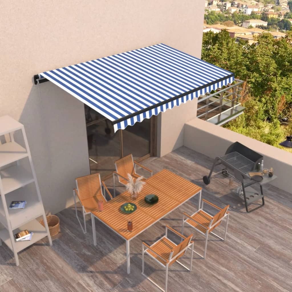 vidaXL Manual Retractable Awning 400x350 cm Blue and White