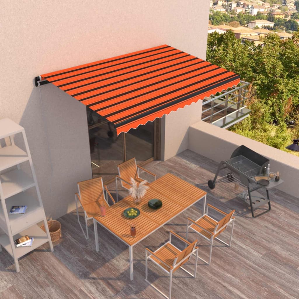 vidaXL Manual Retractable Awning 400x350 cm Orange and Brown