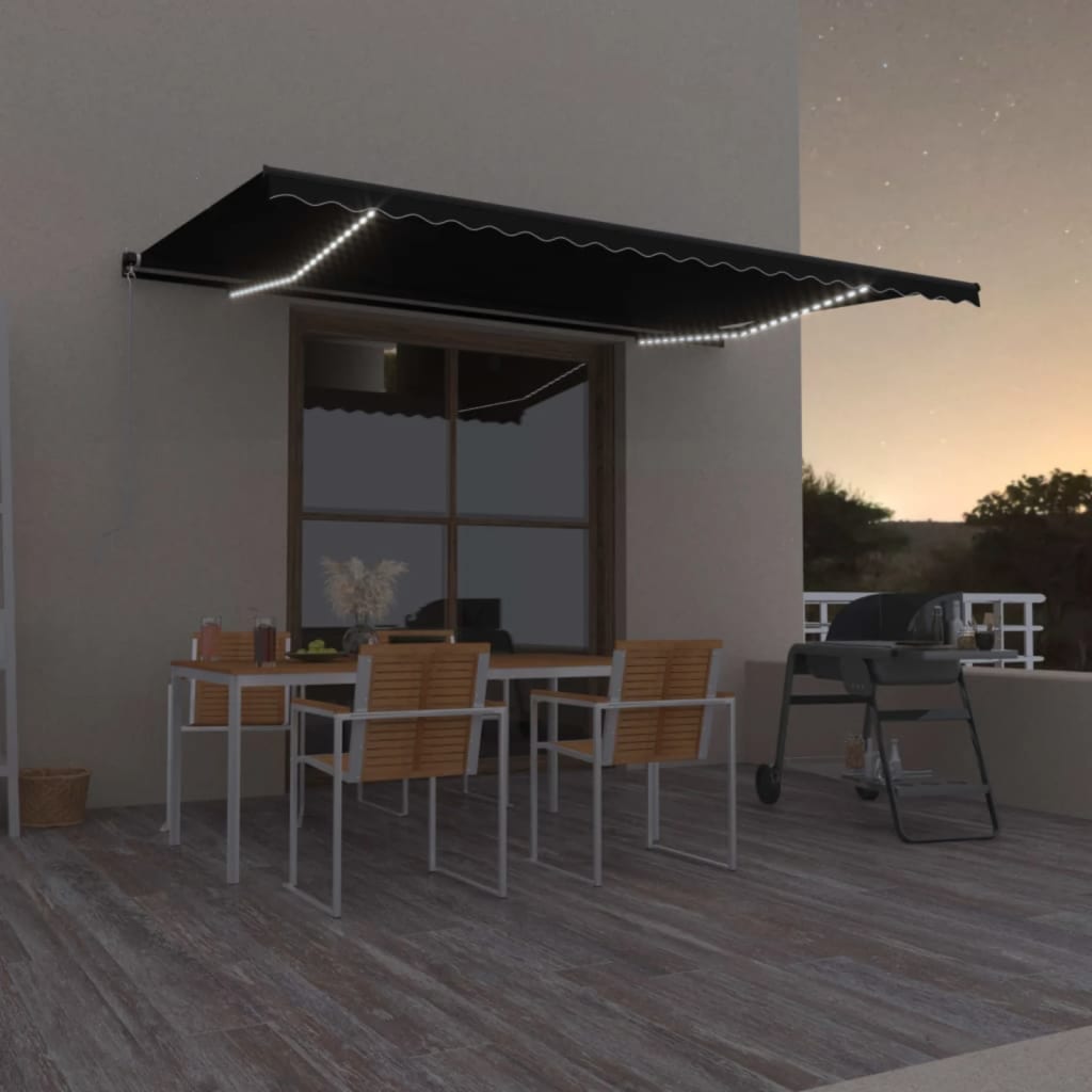 vidaXL Manual Retractable Awning with LED 500x350 cm Anthracite