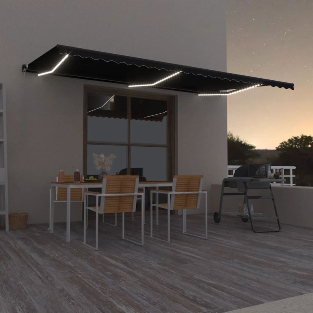 vidaXL Manual Retractable Awning with LED 600x350 cm Anthracite