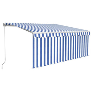 vidaXL Manual Retractable Awning with Blind 3x2.5m Blue&White