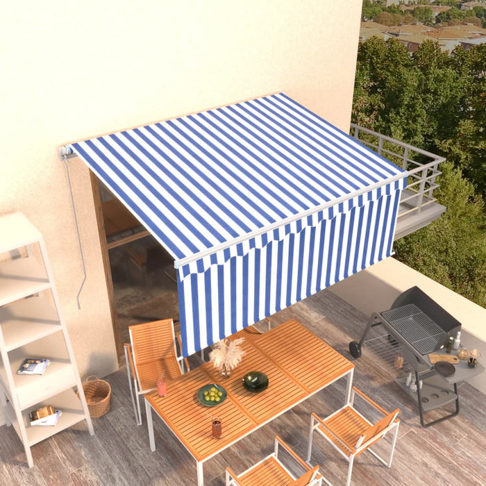 vidaXL Manual Retractable Awning with Blind 3x2.5m Blue&White