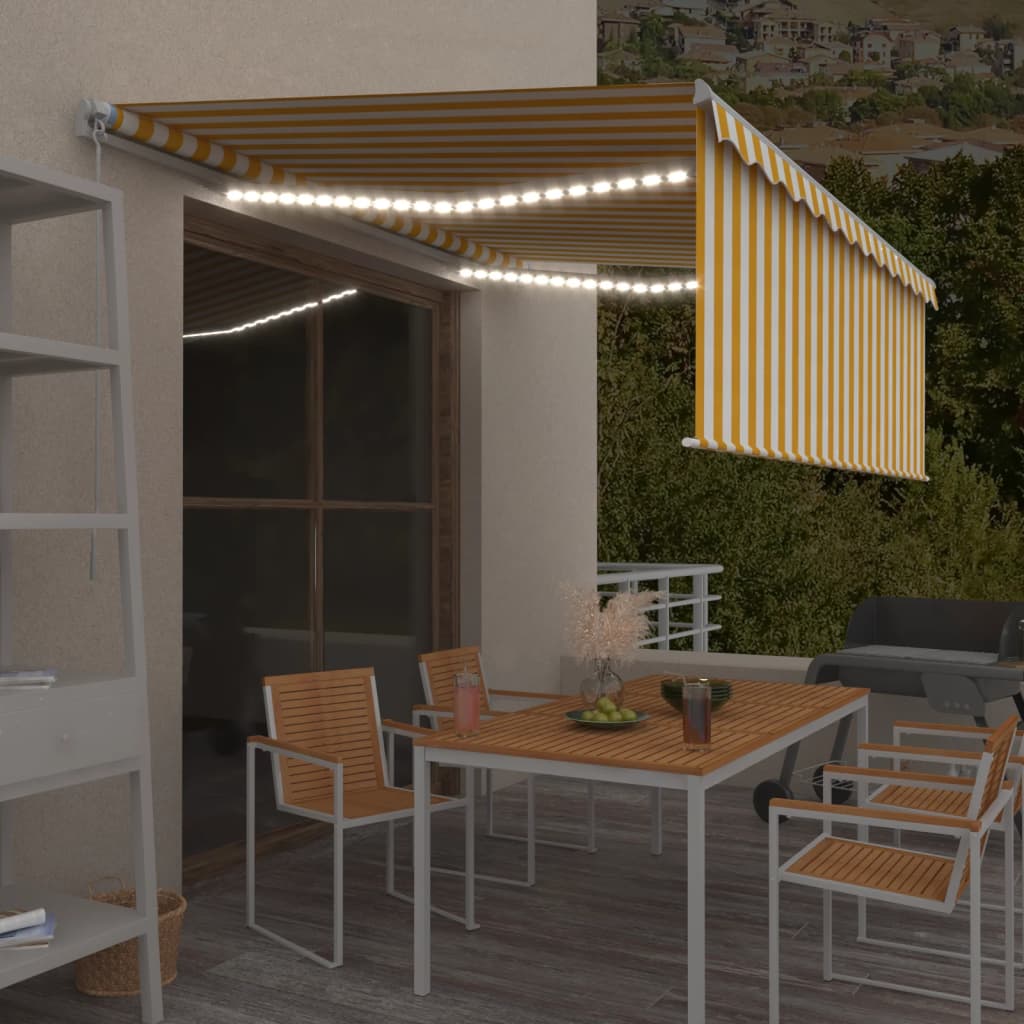 vidaXL Manual Retractable Awning with Blind&LED 4x3m Yellow&White