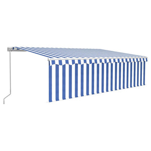 vidaXL Manual Retractable Awning with Blind&LED 5x3m Blue&White