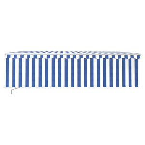 vidaXL Manual Retractable Awning with Blind&LED 5x3m Blue&White