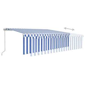 vidaXL Manual Retractable Awning with Blind&LED 5x3m Blue&White