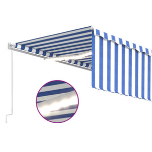 vidaXL Manual Retractable Awning with Blind&LED 5x3m Blue&White