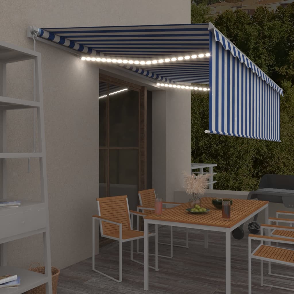 vidaXL Manual Retractable Awning with Blind&LED 5x3m Blue&White