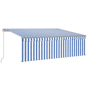 vidaXL Manual Retractable Awning with Blind 4x3m Blue&White