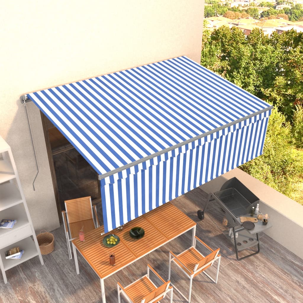 vidaXL Manual Retractable Awning with Blind 4x3m Blue&White