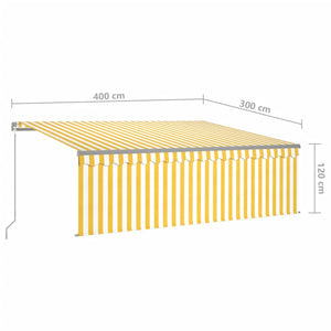 vidaXL Manual Retractable Awning with Blind&LED 4x3m Yellow&White