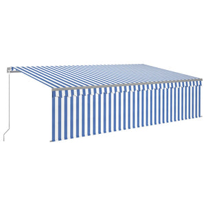 vidaXL Manual Retractable Awning with Blind 5x3m Blue&White