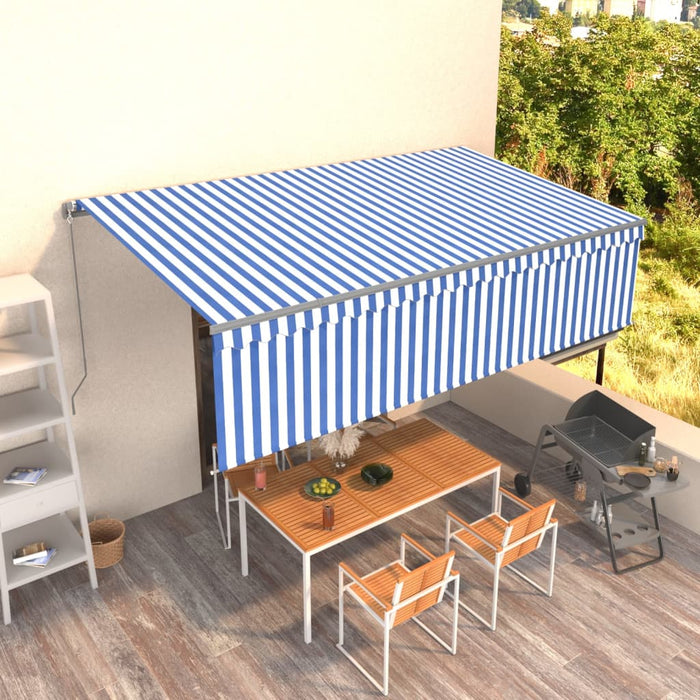 vidaXL Manual Retractable Awning with Blind 5x3m Blue&White