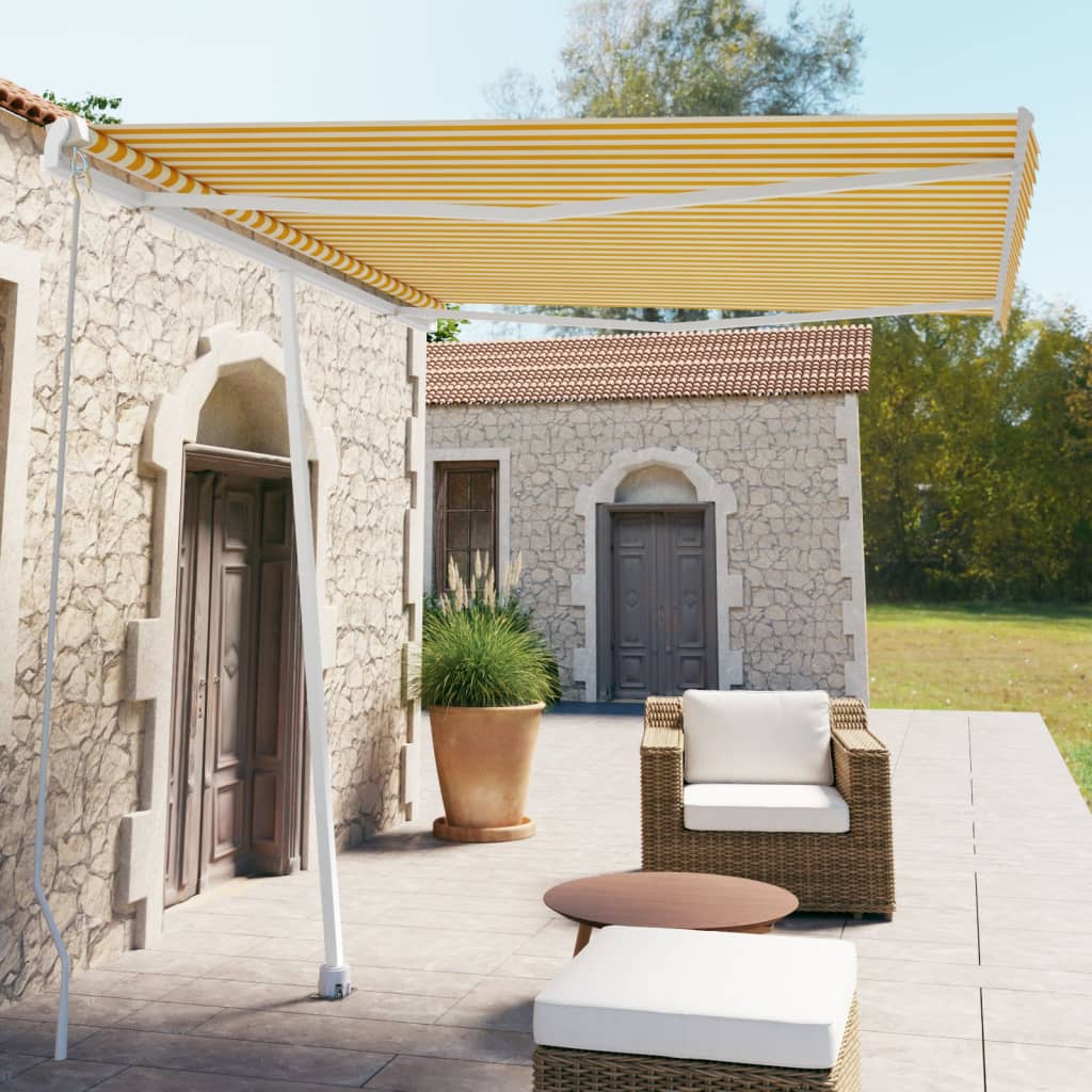 vidaXL Freestanding Manual Retractable Awning 300x250 cm Yellow/White