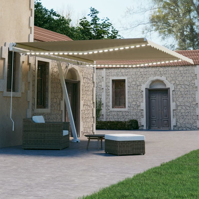 vidaXL Manual Retractable Awning with LED 400x300 cm Cream