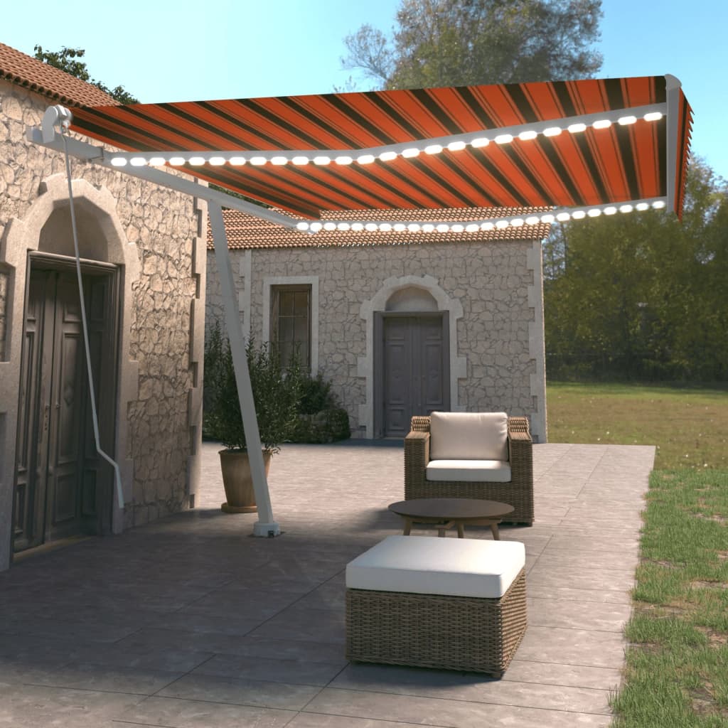 vidaXL Manual Retractable Awning with LED 450x350 cm Orange and Brown