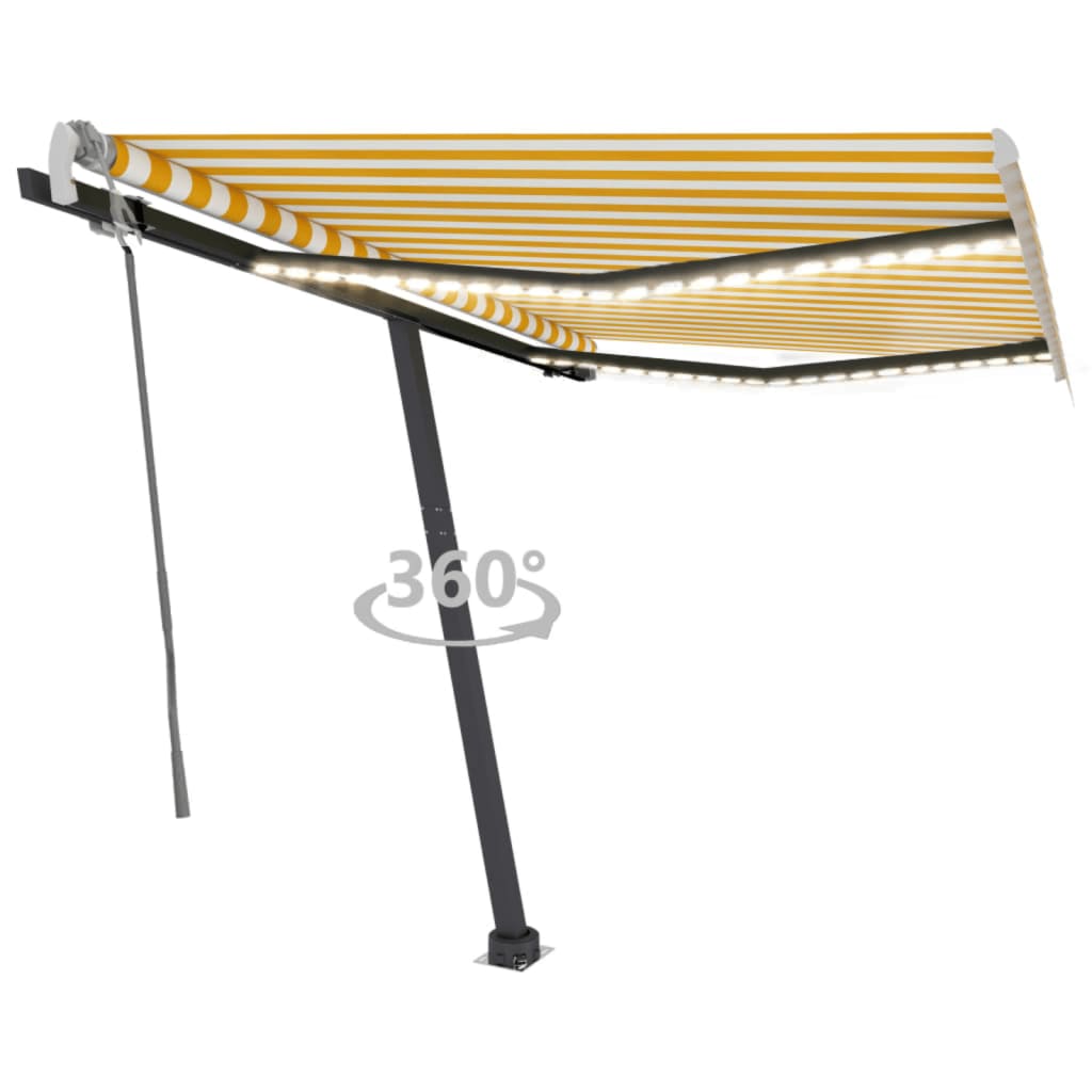 vidaXL Manual Retractable Awning with LED 300x250 cm Yellow and White