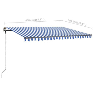 vidaXL Freestanding Manual Retractable Awning 400x300 cm Blue/White