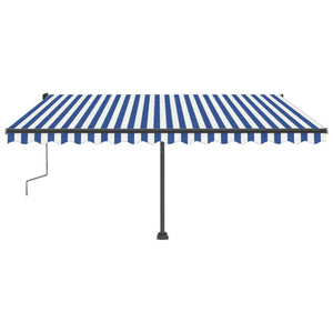 vidaXL Freestanding Manual Retractable Awning 400x300 cm Blue/White