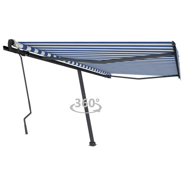 vidaXL Freestanding Manual Retractable Awning 450x300 cm Blue/White