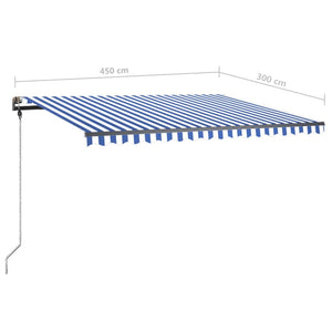 vidaXL Freestanding Manual Retractable Awning 450x300 cm Blue/White