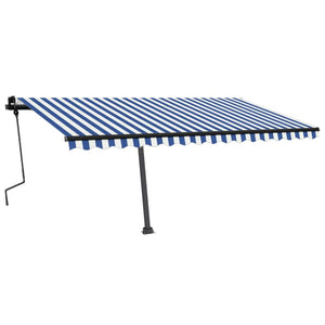 vidaXL Freestanding Manual Retractable Awning 450x300 cm Blue/White