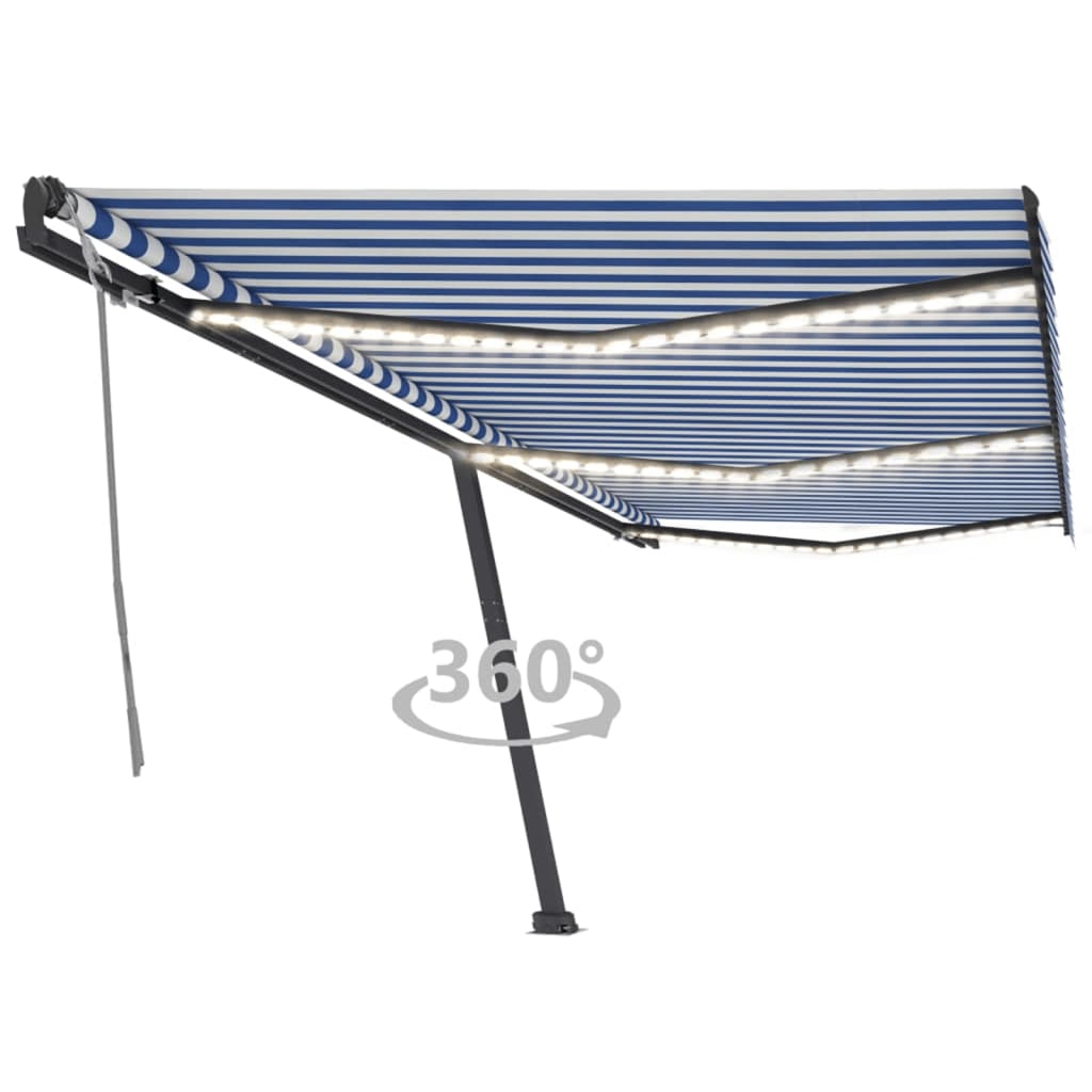 vidaXL Manual Retractable Awning with LED 600x300 cm Blue and White