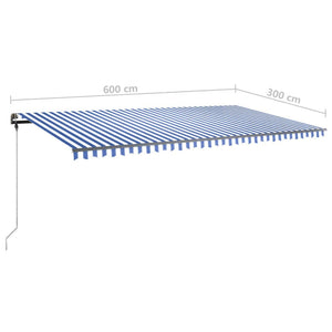 vidaXL Manual Retractable Awning with LED 600x300 cm Blue and White