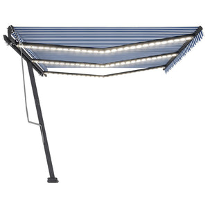 vidaXL Manual Retractable Awning with LED 600x300 cm Blue and White