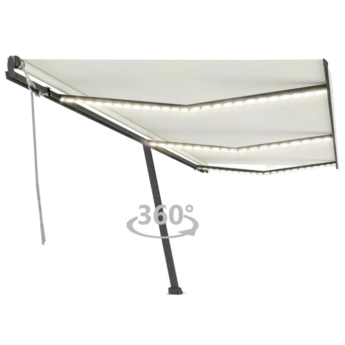 vidaXL Manual Retractable Awning with LED 600x300 cm Cream