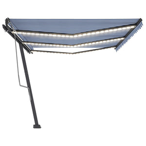 vidaXL Manual Retractable Awning with LED 600x350 cm Blue and White