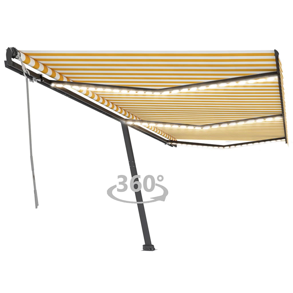 vidaXL Manual Retractable Awning with LED 600x350 cm Yellow and White