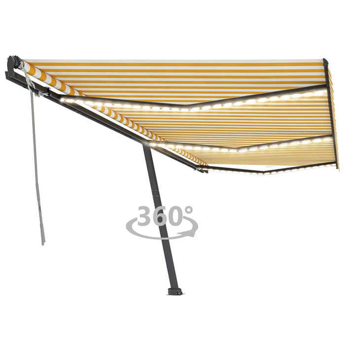 vidaXL Manual Retractable Awning with LED 600x350 cm Yellow and White