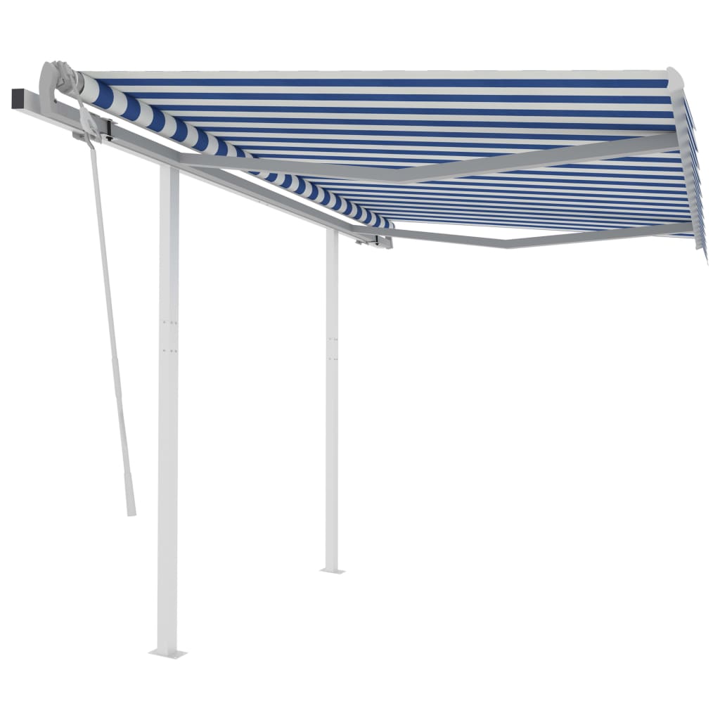 vidaXL Manual Retractable Awning with Posts 3x2.5 m Blue and White