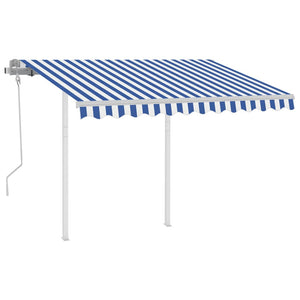 vidaXL Manual Retractable Awning with Posts 3x2.5 m Blue and White