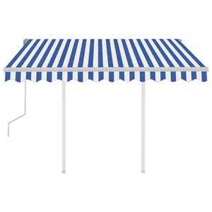 vidaXL Manual Retractable Awning with Posts 3x2.5 m Blue and White